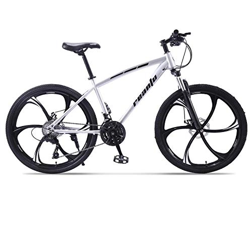 Mountain Bike : DGAGD 24 inch mountain bike adult six-blade one-wheel variable speed dual-disc bicycle-Silver_30 speed