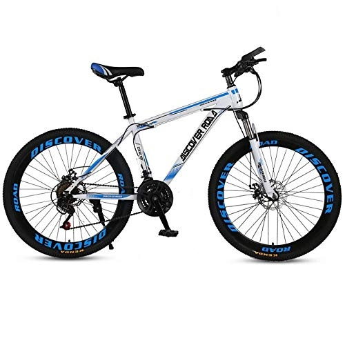 Mountain Bike : DGAGD 24 inch mountain bike adult variable speed dual disc brake aluminum alloy bicycle 40 cutter wheels-White blue_24 speed