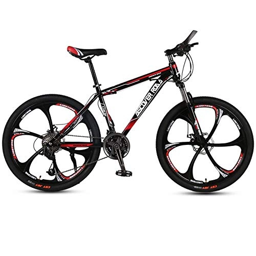 Mountain Bike : DGAGD 24 inch mountain bike adult variable speed dual disc brake aluminum alloy bicycle six cutter wheels-Black red_21 speed