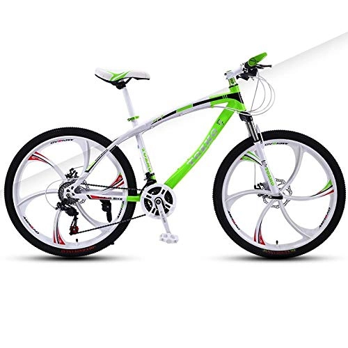 Mountain Bike : DGAGD 24 inch mountain bike adult variable speed shock absorber bicycle dual disc brake six blade wheel bicycle-White and green_21 speed