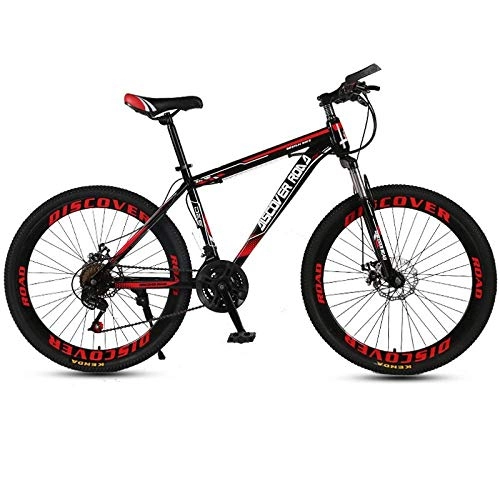 Mountain Bike : DGAGD 24 inch mountain bike bicycle adult variable speed dual disc brake high carbon steel bicycle 40 cutter wheels-Black red_21 speed