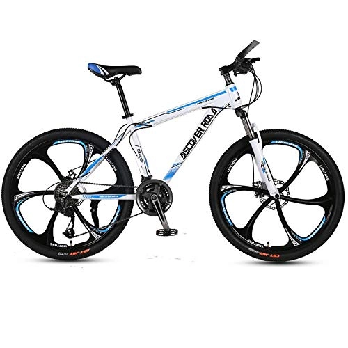 Mountain Bike : DGAGD 24 inch mountain bike bicycle adult variable speed dual disc brake high carbon steel bicycle six cutter wheels-White blue_24 speed