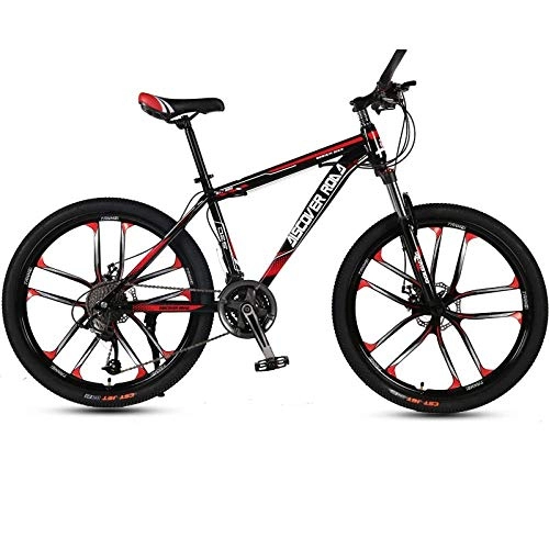 Mountain Bike : DGAGD 24 inch mountain bike bicycle adult variable speed dual disc brake high carbon steel bicycle ten cutter wheels-Black red_27 speed