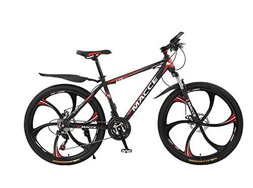 Mountain Bike : DGAGD 24 inch mountain bike bicycle male and female adult variable speed six-wheel shock-absorbing bicycle-Black red_21 speed