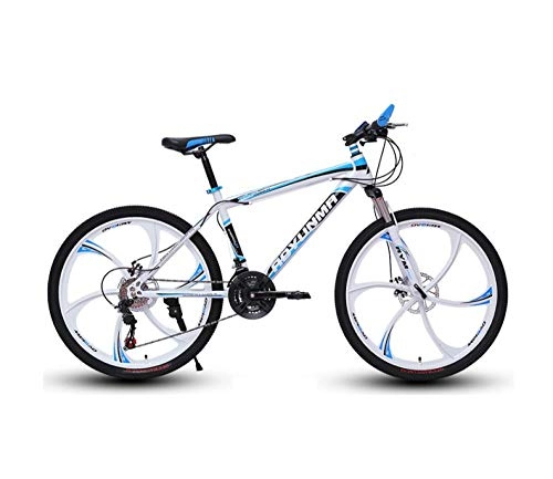 Mountain Bike : DGAGD 24 inch mountain bike bicycle men and women lightweight dual disc brakes variable speed bicycle six-wheel-White blue_21 speed