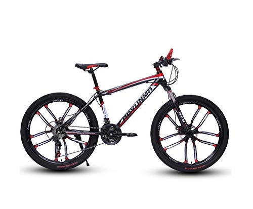 Mountain Bike : DGAGD 24 inch mountain bike bicycle men and women lightweight dual disc brakes variable speed bicycle ten cutter wheels-Black red_27 speed