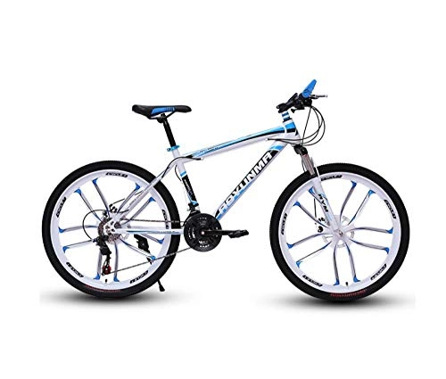 Mountain Bike : DGAGD 24 inch mountain bike bicycle men and women lightweight dual disc brakes variable speed bicycle ten cutter wheels-White blue_24 speed
