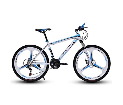 Mountain Bike : DGAGD 24 inch mountain bike bicycle men and women lightweight dual disc brakes variable speed bicycle three-wheel-White blue_21 speed