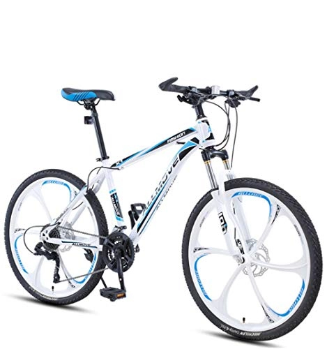 Mountain Bike : DGAGD 24 inch mountain bike male and female adult variable speed racing ultra-light bicycle six cutter wheels-White blue_21 speed