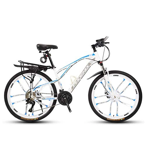 Mountain Bike : DGAGD 24-inch mountain bike with ten wheels-White blue_21 speed