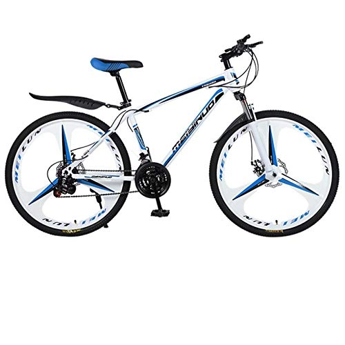 Mountain Bike : DGAGD 26 inch double disc brake variable speed high carbon steel mountain bike three-wheel-White blue_24 speed