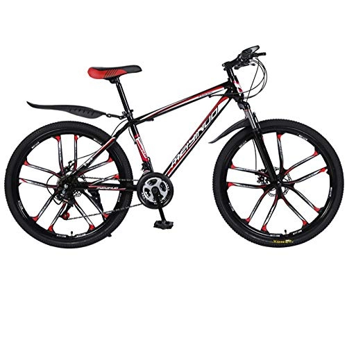 Mountain Bike : DGAGD 26 inch double disc brakes variable speed high carbon steel mountain bike ten cutter wheels-Black red_21 speed