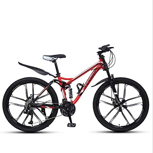 Mountain Bike : DGAGD 26 inch downhill soft tail mountain bike variable speed male and female ten-wheel mountain bike-Black red_21 speed