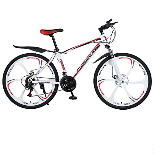 Mountain Bike : DGAGD 26 inch dual disc brakes variable speed high carbon steel mountain bike six cutter wheels-White Red_21 speed