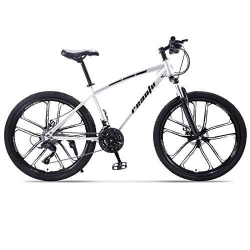 Mountain Bike : DGAGD 26 inch mountain bike adult 10-knife one-wheel variable speed dual disc bicycle bicycle-White black_30 speed