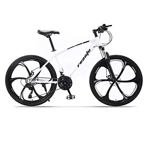 Mountain Bike : DGAGD 26 inch mountain bike adult six-blade one-wheel variable speed dual-disc bicycle-White black_21 speed