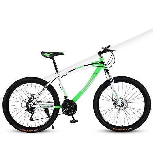 Mountain Bike : DGAGD 26 inch mountain bike adult variable speed damping bicycle off-road dual disc brake spoke wheel bicycle-White and green_27 speed