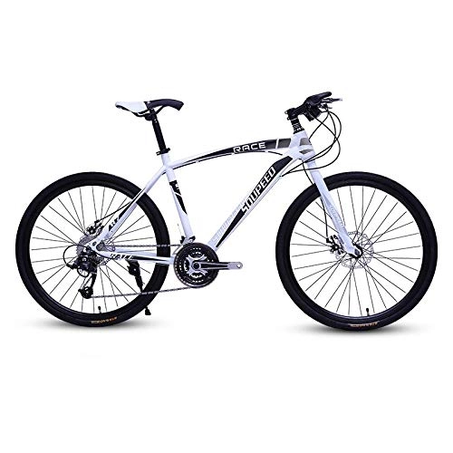 Mountain Bike : DGAGD 26 inch mountain bike bicycle adult lightweight road speed bicycle spoke wheel-White black_21 speed