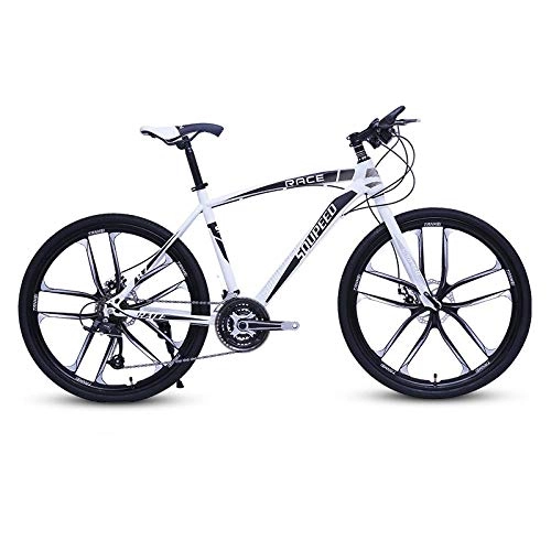 Mountain Bike : DGAGD 26 inch mountain bike bicycle adult portable road variable speed bicycle ten cutter wheels-White black_27 speed