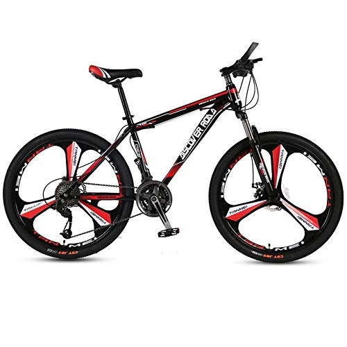 Mountain Bike : DGAGD 26 inch mountain bike bicycle adult variable speed dual disc brake high carbon steel bicycle tri-cutter-Black red_27 speed