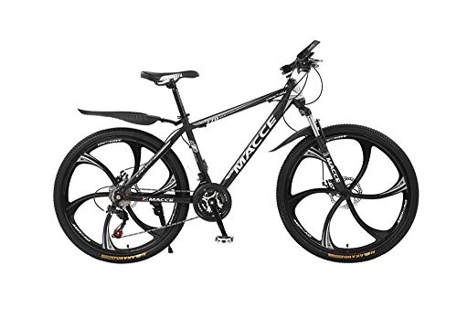 Mountain Bike : DGAGD 26 inch mountain bike bicycle male and female adult variable speed six-wheel shock-absorbing bicycle-Black and white_21 speed