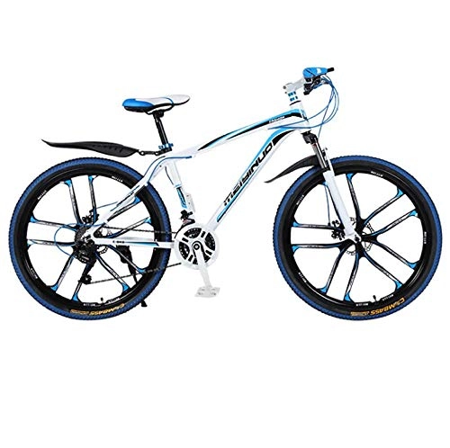 Mountain Bike : DGAGD 26 inch mountain bike bicycle male and female variable speed urban aluminum alloy bicycle ten cutter wheels-White blue_21 speed