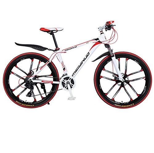 Mountain Bike : DGAGD 26 inch mountain bike bicycle male and female variable speed urban aluminum alloy bicycle ten cutter wheels-White Red_21 speed