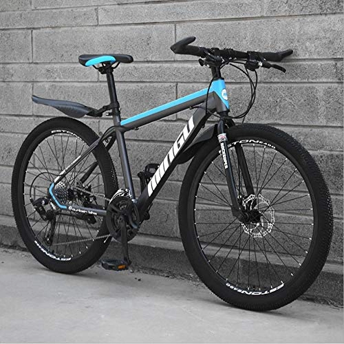 Mountain Bike : DGAGD 26 inch mountain bike variable speed off-road shock absorber bicycle light road racing spoke wheel-Black blue_24 speed