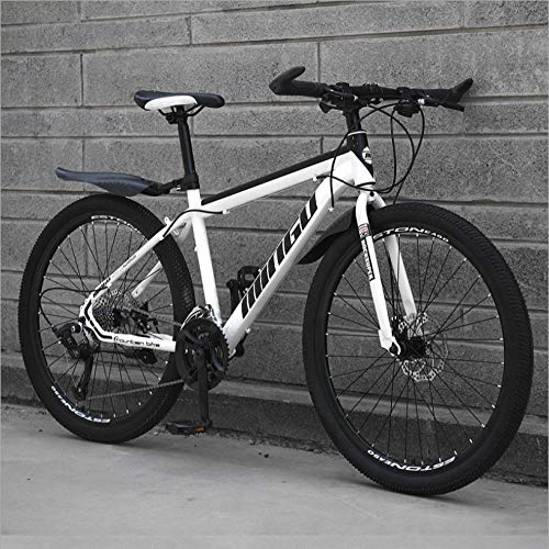 Mountain Bike : DGAGD 26 inch mountain bike variable speed off-road shock absorber bicycle light road racing spoke wheel-White black_24 speed