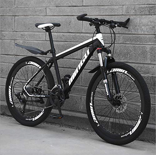 Mountain Bike : DGAGD 26 inch mountain bike variable speed off-road shock-absorbing bicycle light road racing 40 cutter wheels-Black and white_21 speed