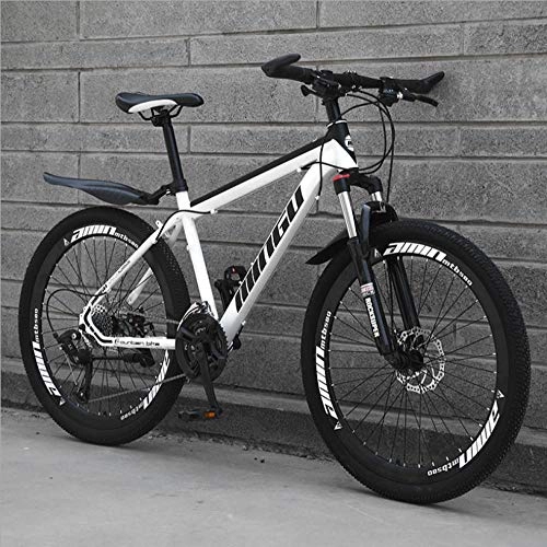 Mountain Bike : DGAGD 26 inch mountain bike variable speed off-road shock-absorbing bicycle light road racing 40 cutter wheels-White black_21 speed