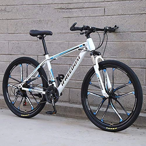 Mountain Bike : DJP Mountain Bike, Furniture -24-30 Speed All-Field Bikes with Disc Brakes, 24 26Inch Adult Mountain Bike, High Carbon Steel Shock-Absorbing Folding Mountain Bike Black / Red 26", 21 Speed, White / Blue