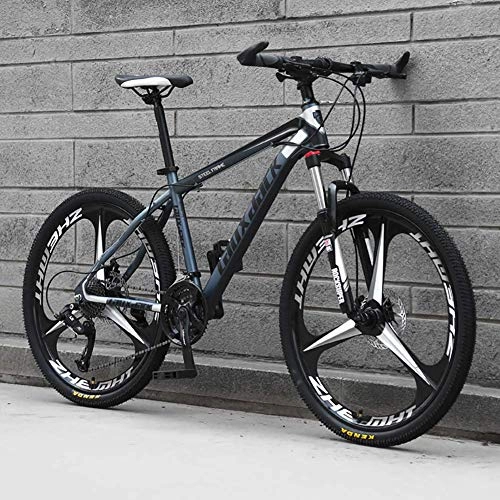 Mountain Bike : DJP Mountain Bike, Furniture Dual Disc Brakes Mountain Bicycle, Mountain Bikes 26 inch Steel Carbo Mountain Bike High Carbon Steel Full Suspension Folding Bicycles Black / Gray-3 Spoke 27 Speed, Black / Gre