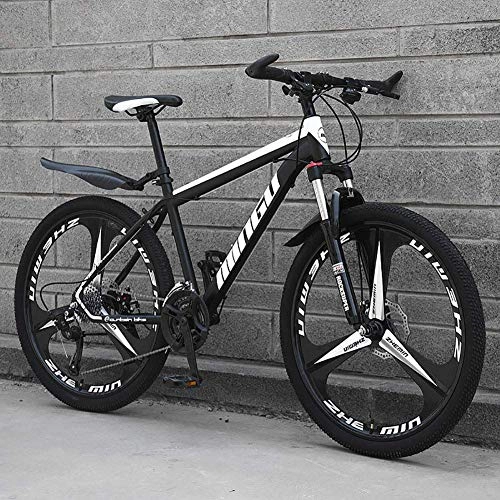 Mountain Bike : DJP Mountain Bike, Furniture Mountain Bicycle with Front Suspension and Adjustable Seat, 24 inch MTB Bike, Dual Disc Brake Aluminum Frame, Man Mountain Bikes White / Black 6 Spoke 30 Speed, Black / White - 3