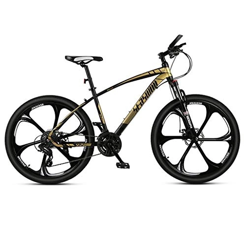 Mountain Bike : Dsrgwe 26inch Mountain Bike / Bicycles, Carbon Steel Frame, Front Suspension and Dual Disc Brake, 26inch Wheels, 21 Speed, 24 Speed, 27 Speed (Color : Black+Gold, Size : 21 Speed)