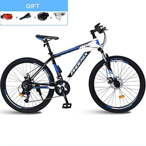 Mountain Bike : Dsrgwe 26inch Mountain Bike / Bicycles, Carbon Steel Frame, Front Suspension and Dual Disc Brake, 26inch Wheels, 24 Speed (Color : Black+Blue)