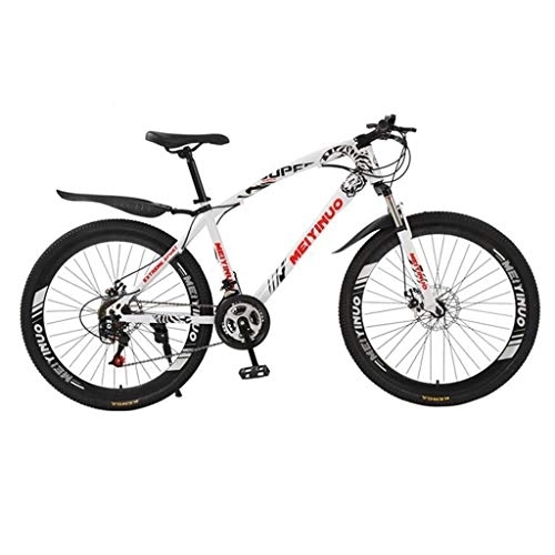 Mountain Bike : Dsrgwe Mens Mountain Bike / Bicycles, Front Suspension and Dual Disc Brake, 26inch Wheels (Color : White, Size : 27-speed)