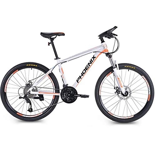 Mountain Bike : Dsrgwe Mountain Bike / Bicycles, Aluminium Alloy Frame, Front Suspension and Dual Disc Brake, 26inch Wheels, 27 Speed (Color : White+Orange)