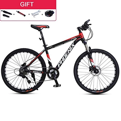 Mountain Bike : Dsrgwe Mountain Bike / Bicycles, Aluminium Alloy Frame, Front Suspension and Dual Disc Brake, 27 Speed, 26inch / 27.5inch Wheels (Color : Black+Red, Size : 27.5inch)
