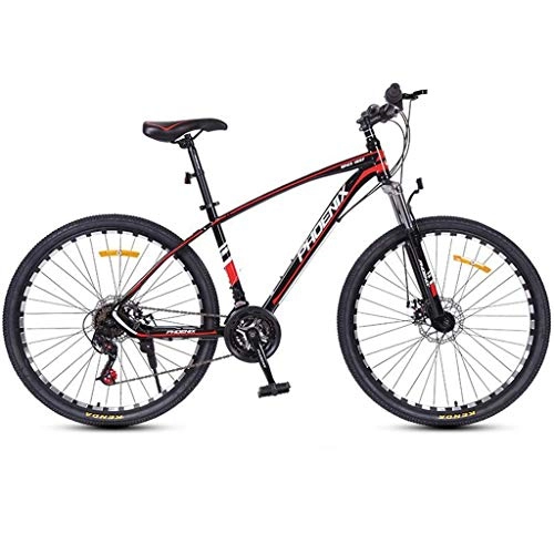 Mountain Bike : Dsrgwe Mountain Bike / Bicycles, Carbon Steel Frame, Front Suspension and Dual Disc Brake, 26inch / 27inch Wheels, 24 Speed (Color : Black+Red, Size : 27.5inch)
