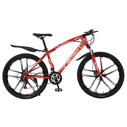 Mountain Bike : Dual Disc Brake Shock Absorption Front Suspension, Mountain Bike Bicycle, Men's And Women's Shift Mountain Bikes Red 10 Spoke 26", 21-speed