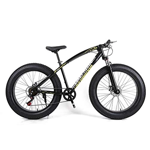 Mountain Bike : DULPLAY 26 Inch Mountain Bikes Bicycle, Mountain Bike For Teens Adults Men Women, Double Disc Brake Fat Tire Mountain Bicycle Black 26", 7-speed