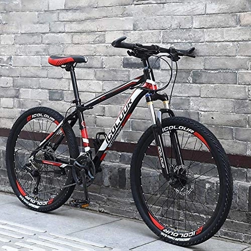 Mountain Bike : DULPLAY Disc Brake, Lightweight Aluminum Full Suspension Frame, Suspension Fork, 26 Inch 24 Speed Mountain Bike For Adult Black And Red 26", 24-speed