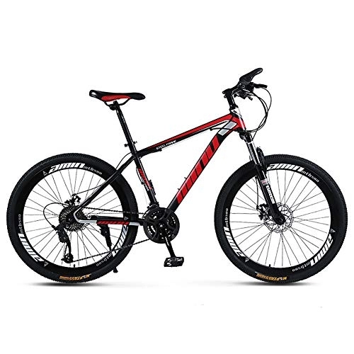 Mountain Bike : DULPLAY Lightweight Dual Disc Brake Mountain Bikes, High-carbon Steel Mountain Bicycle With Front Suspension, Adult Mountain Bike Black And Red 26", 27-speed