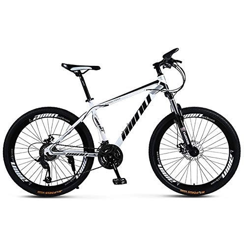 Mountain Bike : DULPLAY Lightweight Dual Disc Brake Mountain Bikes, High-carbon Steel Mountain Bicycle With Front Suspension, Adult Mountain Bike White And Black 26", 30-speed