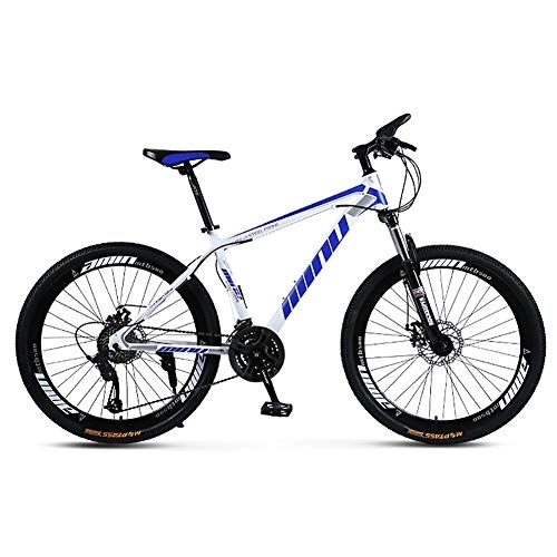 Mountain Bike : DULPLAY Lightweight Dual Disc Brake Mountain Bikes, High-carbon Steel Mountain Bicycle With Front Suspension, Adult Mountain Bike White And Blue 26", 21-speed