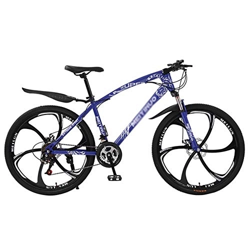 Mountain Bike : DULPLAY Mountain Bikes, Adjustable Seat Handlebar, Men Women Adult All Terrain Mountain Bicycle, Dual Disc Brake Hardtail Mountain Bike Blue 6 Spoke 26", 21-speed