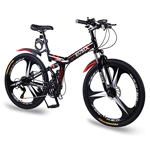 Mountain Bike : EUSIX X6 Mountain Bike, Portable 21 Speed Mountain Bicycle, 26 Inches Titanium Alloys Wheels, High-carbon Steel Frame with Dual Disc Brake Folding Bikes