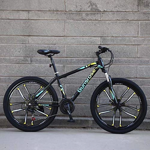 Mountain Bike : G.Z Mountain Bikes, Carbon Steel Mountain Bikes with Dual Disc Brakes, 21-27 Speed Options, 24-26 Inch Wheel Bikes, Adult Bikes, Black And Green, C, 26 inch 24 speed