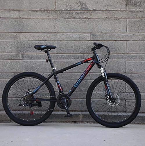 Mountain Bike : G.Z Mountain Bikes, Carbon Steel Mountain Bikes with Dual Disc Brakes, 21-27 Speed Options, 24-26 Inch Wheel Bikes, Student Bikes, Black And Red, E, 26 inch 21 speed